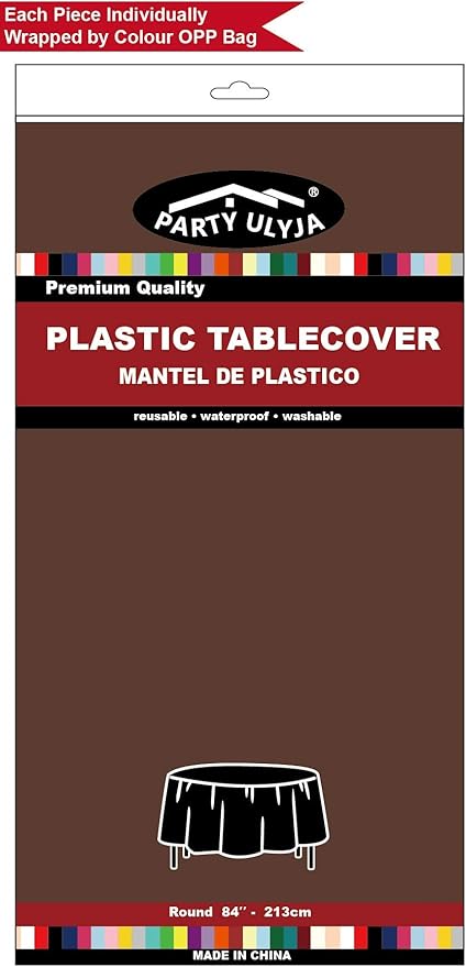 Brown Plastic Tablecloths 2 Pack Disposable Table Covers 84 Inch Circle Bridal Shower Party Tablecovers PEVA Coffee Brown Table Cloths for BBQ Picnic Birthday Wedding Parties 6 ft Round Table Use