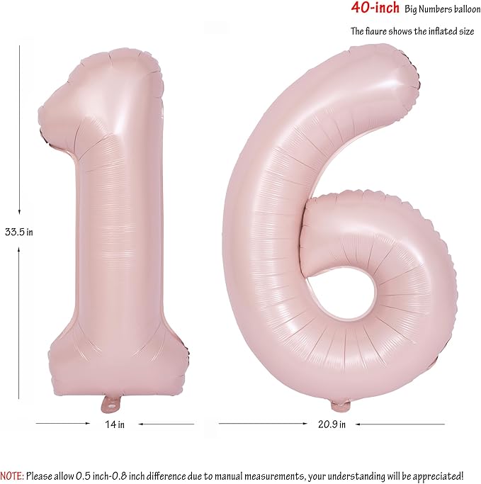 40 In Matte Pink Number Balloons Helium Foil Mylar Balloon Birthday Party banquet Decoration Digital 16