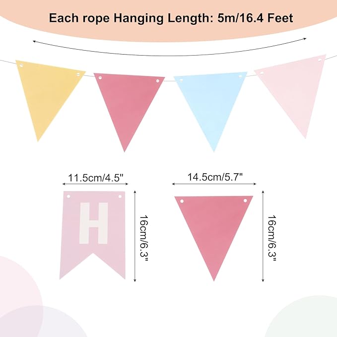 MECCANIXITY Birthday Banner 16 Feet Colorful Birthday Decorations CardStock Birthday Sign with Pennant Banner Flags for Birthday Decor Backdrop Festival Party Supplies