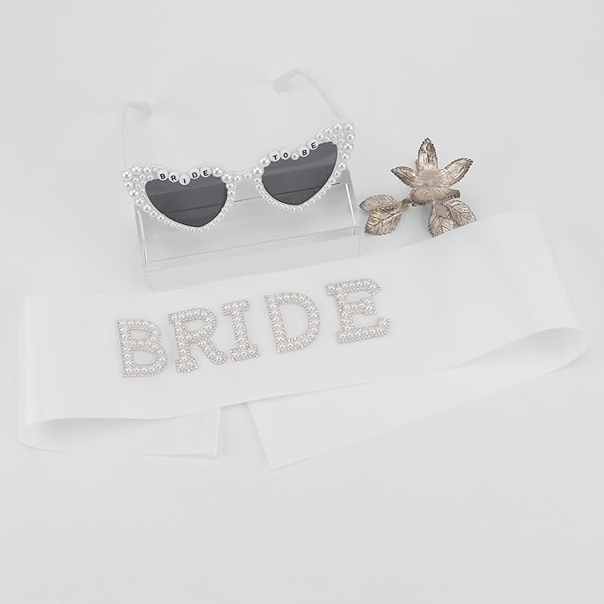 Chanaco Bride to Be Sash and Sunglasses Bachelorette Party Decorations Bridal Shower Favors White Heart Glasses Wedding Accessories Engagement Gifts