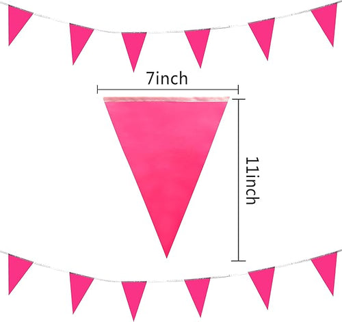 100 Feet Pink Pennant Banners Flags String Hanging Triangle Bunting Flags,Party Decorations for Grand Opening,Kids Birthday,Carnival,60 PCS