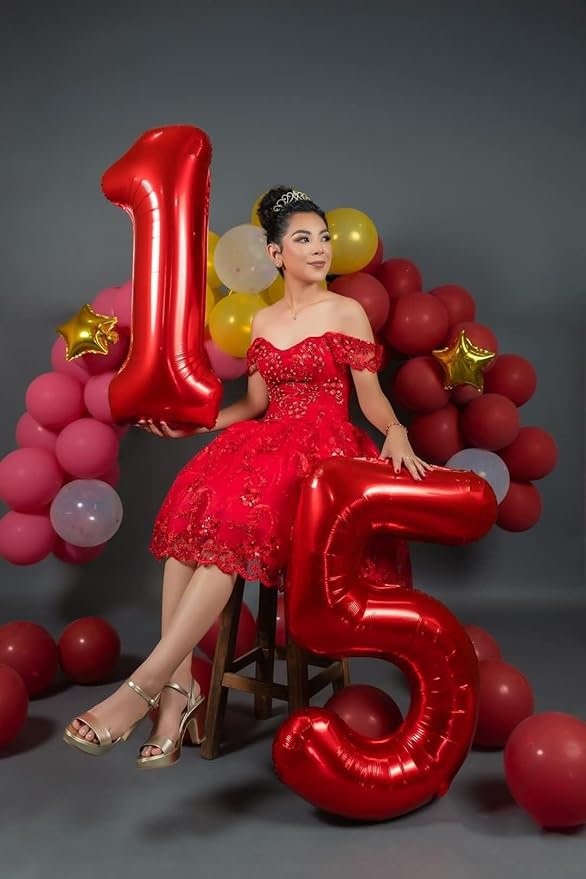 Red 27 Balloons Number, Large Happy 27 Birthday Decoration for Men & Women 2 7 27 72, Foil Number Balloons for Wedding Graduation Celebration Anniversary Supplies