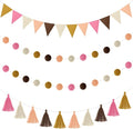 Irenare 9.8ft Pom Pom Garland Felt Rainbow Garland Graduation Party Decoration Colorful Pennant Tassel Banner Birthday Baby Shower Triangle Banner for Classroom School Mantel Fireplace(Boho Color)