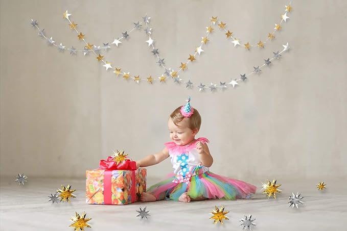 pinkblume Silver Star Garland Party Decorations Kit 3D Stars Metallic Bunting Banner for Holiday Xmas Birthday Wedding Baby Shower Hanging Decorations for Christmas Nursery Decor Clearance(4 Set)