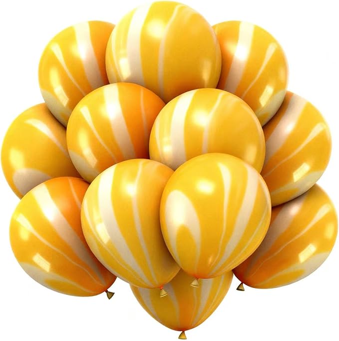 Orange Yellow Marble Balloons Marbled Agate Latex 12 Inch 50 PCS Swirl Yellow Tie Dye for Birthday Party Christmas Decorations Halloween Wedding Baby Shower Photobooth