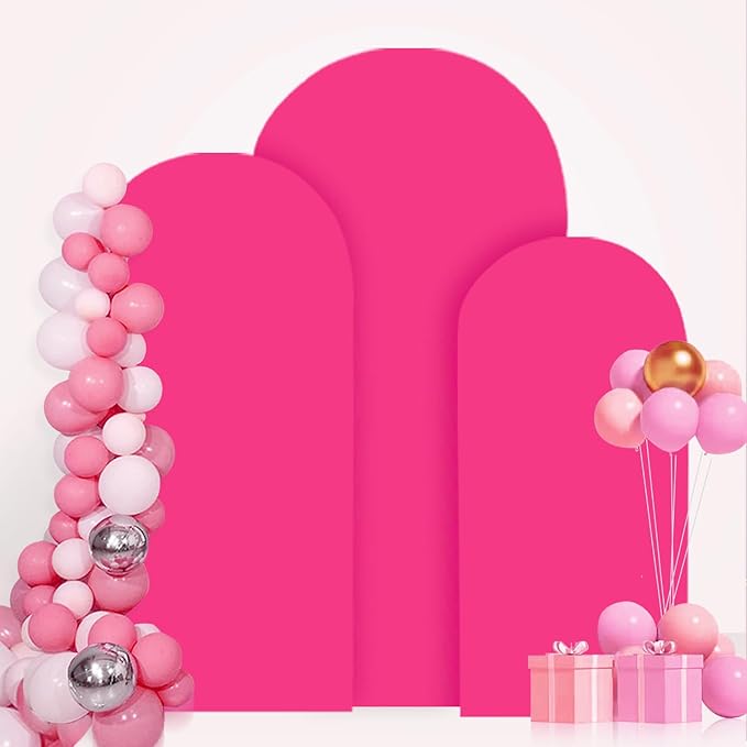 Spandex Arch Cover Set of 3 Hot Pink 4 5 6FT Fuchsia Arch Backdrop Cover Stretchy Arch Stand Cover Small Round Top Backdrop Cover Double Sided Arch Covers for Party Wedding Banquet