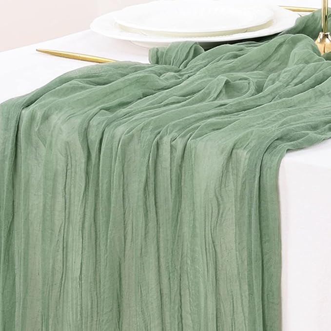 Socomi 3pcs Sage Green Cheesecloth Table Runner Easter Spring Boho Rustic Gauze 120 inch 10FT Cheese Cloth Runner for Wedding Party Baby Shower Home Decor Holiday Decorations