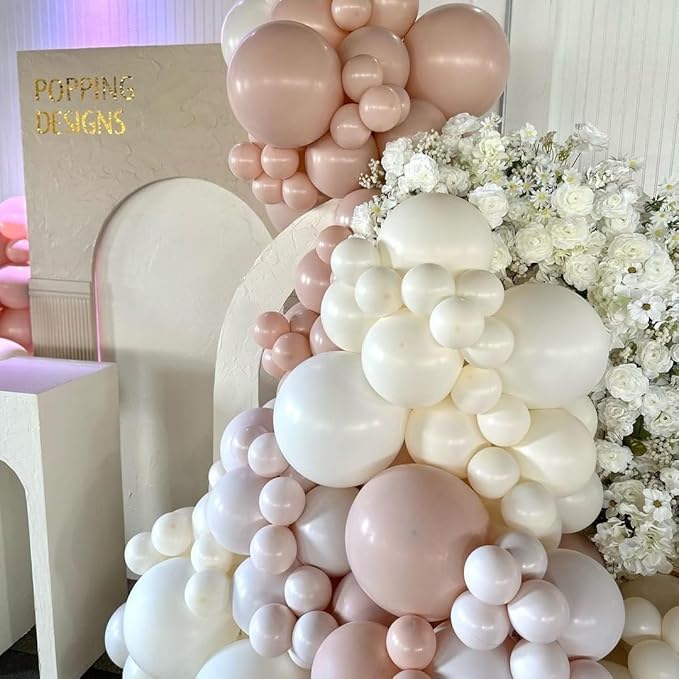Pastel Pink and White Balloons, 12 Inch 35PCS Light Baby Pink Beige Cream White with Clear Latex Balloon for Girls Birthday Bachelorette Party Bridal Baby Shower Winter Party Decorations Supplies