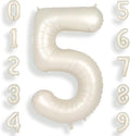 SUWEN 40 Inch Cream White Large 5 Number Balloons Big Foil Helium Number Balloons 0-9 Jumbo Happy 5th Mylar Birthday Party Decorations for Boy or Girl Anniversary Party Supplies
