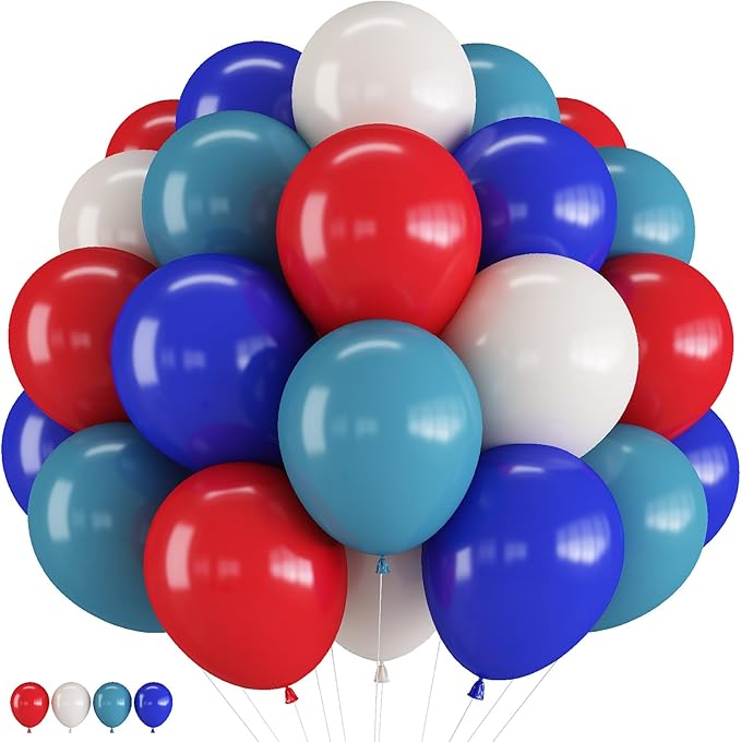 Red White and Blue Balloons, Baseball Balloon Red Royal Dusty Blue White Latex Party Helium Balloons for Birthday Baby Shower Graduation Wedding 4th of July Independence Day Patriotic Party Decoration