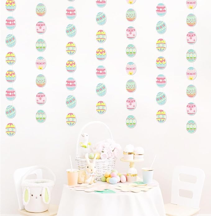 Wall Hanging Decorations Easter Egg Garland - 8pcs Rainbow Easter Streamers Banner Inside Indoor Party Decoration Favors, Spring Home Classroom Office Ceiling Decor Panduola