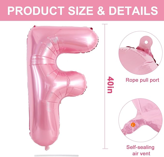 TONIFUL 40 Inch Large Pink Letter F Balloons Giant Foil Mylar Alphabet Balloon for Birthday Party Anniversary Baby Shower Wedding Supplies Decorations