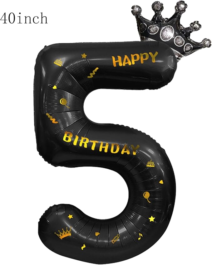 40 Inch Large Black Number Balloons Crown Big Black Digit Foil Mylar Balloons for Baby Shower Wedding Birthday Party Supplies (black 5)