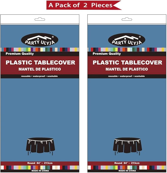 Navy Blue Plastic Tablecloths 2 Pack Disposable Table Covers 84 Inches Circle Shower Party Tablecovers PEVA Vinyl Dark Table Cloths for Parties Birthdays Weddings Banquet's 6 ft Round Table Use