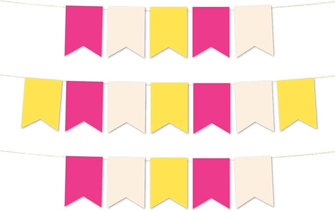 Andaz Press Hanging Pennant Banner with String, Fuchsia, Coral, Yellow, 1-Set, 24 Pennants, Approx. 12-Feet Long