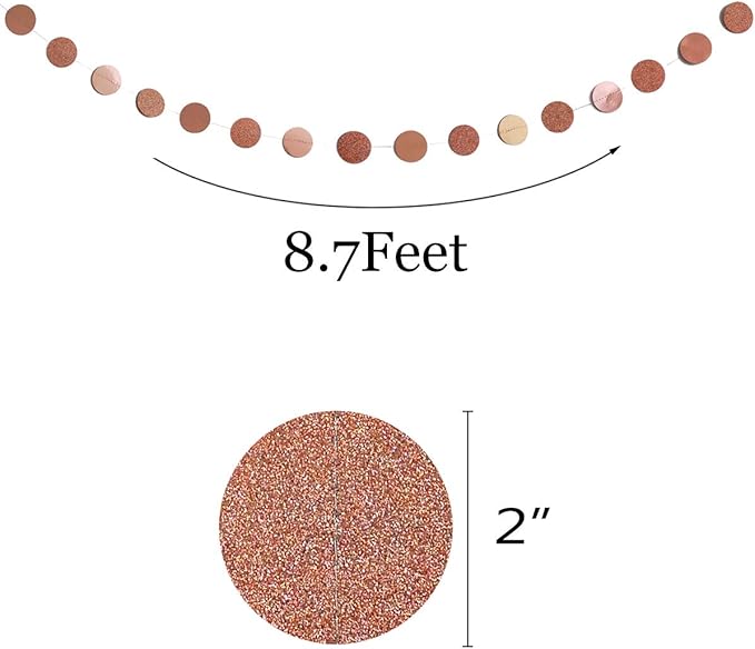 TTSAM 6 Pcs Rose Gold Paper Circle Dots Garland, 52 Feet, Perfect for Birthday, Bachelorette, Engagement, Wedding Parties, Reusable, Pre-strung
