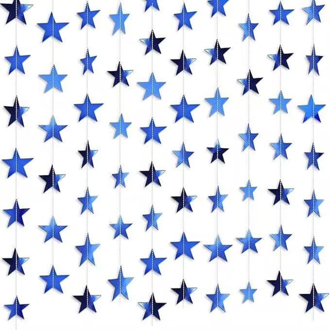 Blue Glitter Star Garland Hanging Decorations, Streamer Bunting Banner Decorations,65 Feet, Twinkle Star Backdrop for Graduation, Birthday, Wedding, Christmas Party, New Year(Blue)