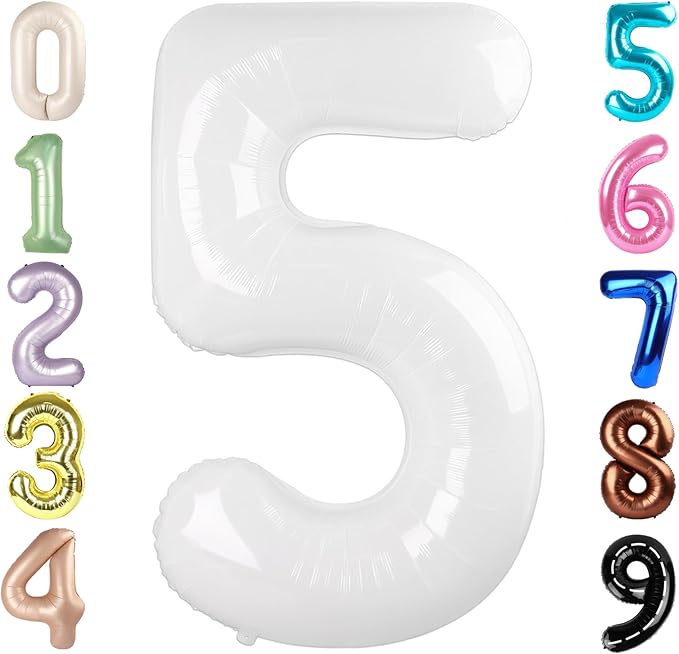 Balloon Numbers 40 Inch 5 Ballon for 5th Birthday Decorations, 15 25 35 50 Big White Number Balloons for Wedding Photo Shoot Party Decor