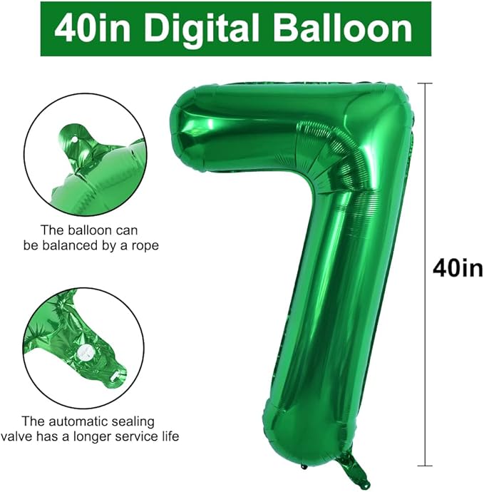 TONIFUL 40 Inch Dark Green Large Numbers Balloon 0-9 Birthday Party Decorations,Foil Mylar Big Number 7 Balloon Digital 7 for Birthday Party,Wedding, Bridal Shower Engagement Photo Shoot, Anniversary