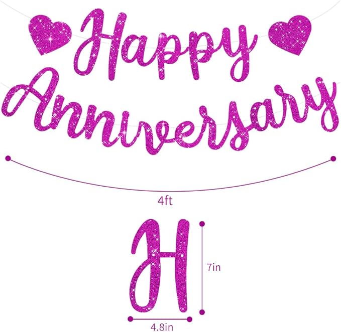 BEISHIDA Purple Anniversary Banner - Pre-Strung, Glitter, Sign for Wedding