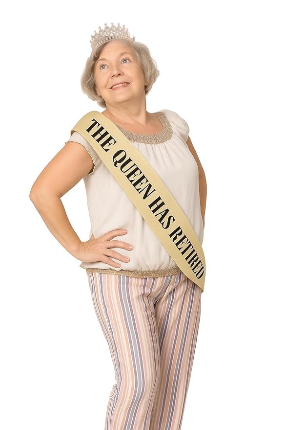 Retirement Tiara & Sash Set – “The Queen Has Retired” Crown & Sash for Parties, Events & Celebrations (Gold)