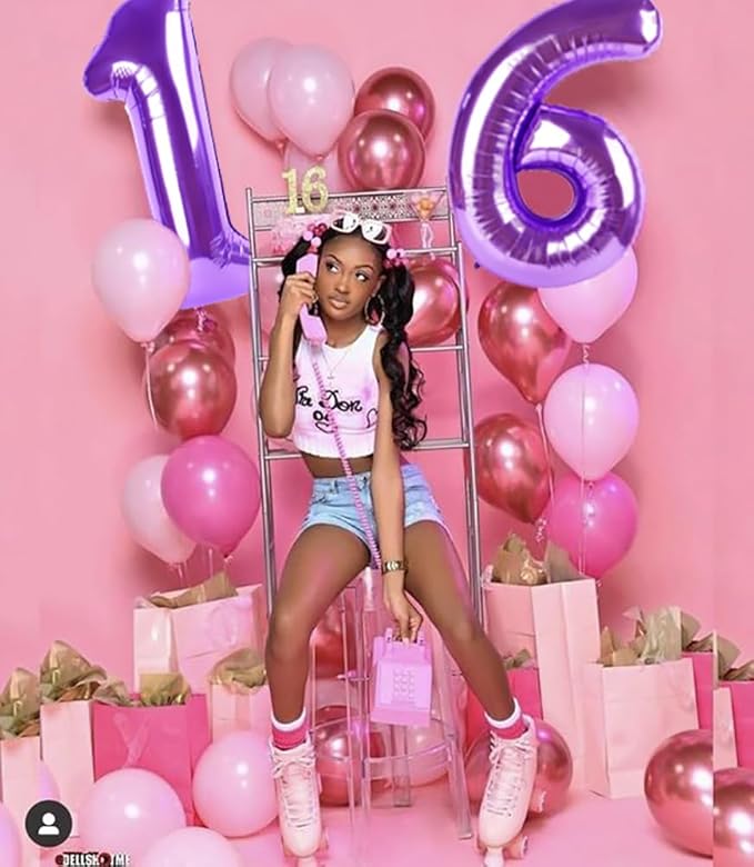 Number 6 Balloon 40 Inch, 6th Birthday Balloon for Boy Girl, Purple 16 60 61 65 Numbers Balloons Birthday Party Wedding Events Decorations
