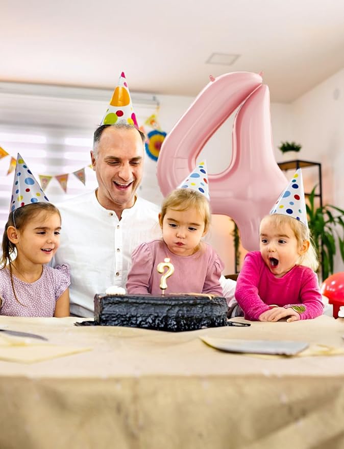 Pink Number 4 Balloons – 40 Inch Giant Foil Number Balloon, Light Pink Number Balloon for Girls Birthday, Baby Shower & Princess Theme Party Decorations