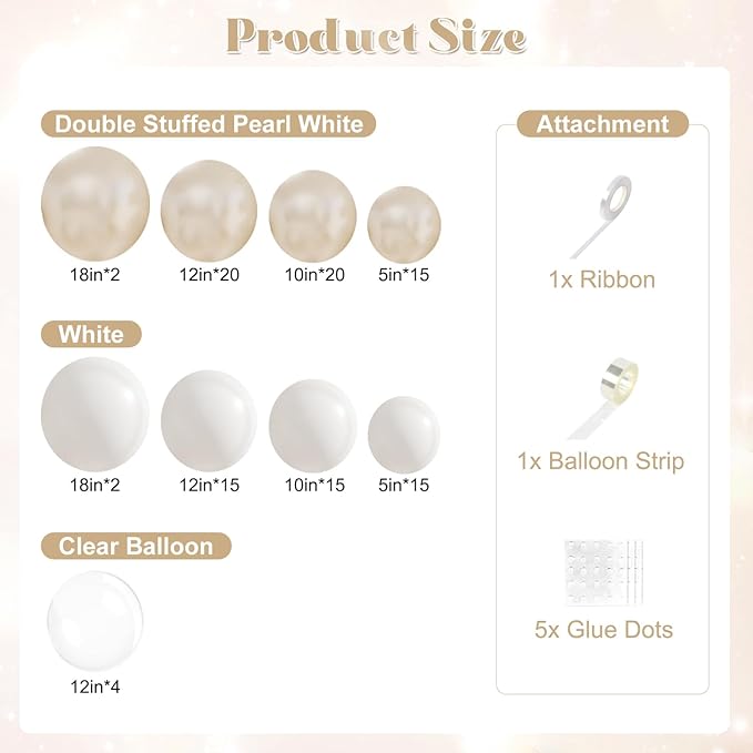 White Balloon Arch Kit 108Pcs Double Stuffed Pearl Balloons Garland Arch Kit Including Pearl White Clear Balloons for Wedding Bridal Shower Engagement Baby Shower Birthday Party Decorations