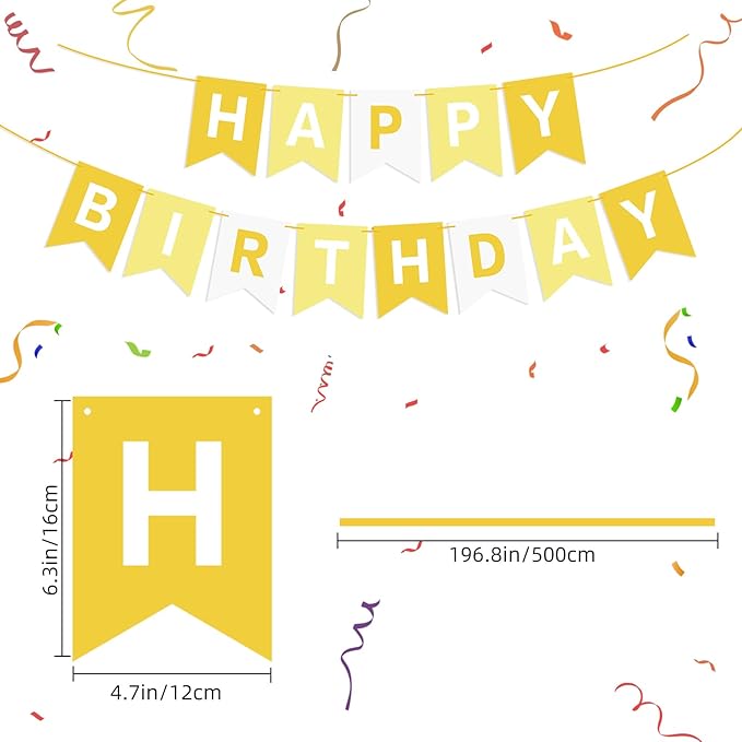 Yellow Happy Birthday Banner Sign Happy Birthday Bunting Banner Garland for Kids Girl Woman Birthday Tea Party Decorations Bunting Flag Birthday Party Supplies