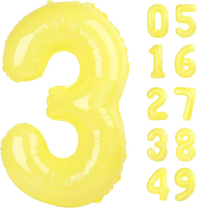 40 Inch Yellow 3 Large Number Balloon, 3 13 23 30 33 36 Yellow Birthday Party Decorations, Number Three Foil Balloons for Anniversary Party Graduations Celebration Supplies