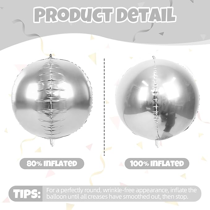 12 Pcs Silver Foil Balloons, 22" 15" 10" 4D Ball Shape Balloons Mirror, Different Size Metallic Silver Balloons for Disco Graduation Birthday Wedding New Year Baby Shower Party decorations Backdrop