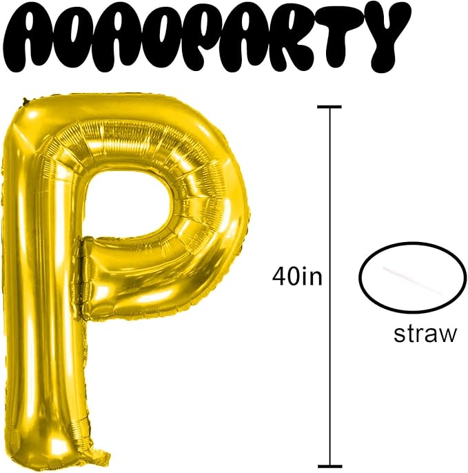 Letter Balloons 40Inch Large Giant big Foil Mylar Gold Balloons P for Birthday Party Decorations
