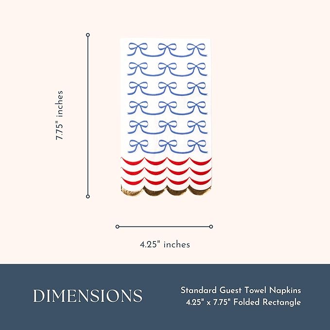 Bonjour Fête 4th of July Bow Flag Guest Towels | 3-Ply Fancy Large Napkins | Patriotic Parties & BBQs | Premium Party Table Decor | Party Supplies Decorations | Gold Foil | Pack of 20, 1/6 Folded