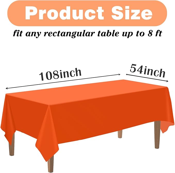 Kopokita 2PCS Orange Plastic Tablecloths 54 x 108 Inch, Disposable Table Cloths Rectangle Party Table Covers