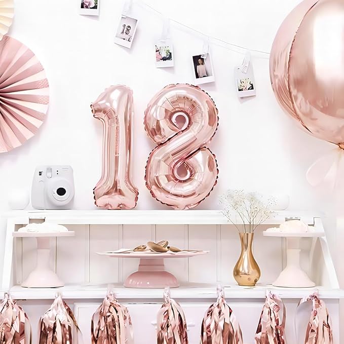 10 Pcs Rose Gold 0-9 Number Mylar Balloons,16 Inch Foil Balloons Mylar Balloons for Party Decorations Party Supplies