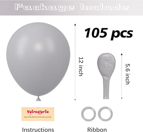 105pcs Light Gray Balloons 12inch Party Latex Balloons for Boys Girls Birthday Baby Shower Gender Reveal Wedding Sunflower Party Decorations