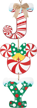 Christmas Joy Door Sign Decorations, Wooden Wall Hanging Sign Décor for Christmas Party Supplies, Peppermint Wood Mouse Shaped Decorative Xmas Home Porch Plaques Ornaments Indoor and Outdoor (JOY)