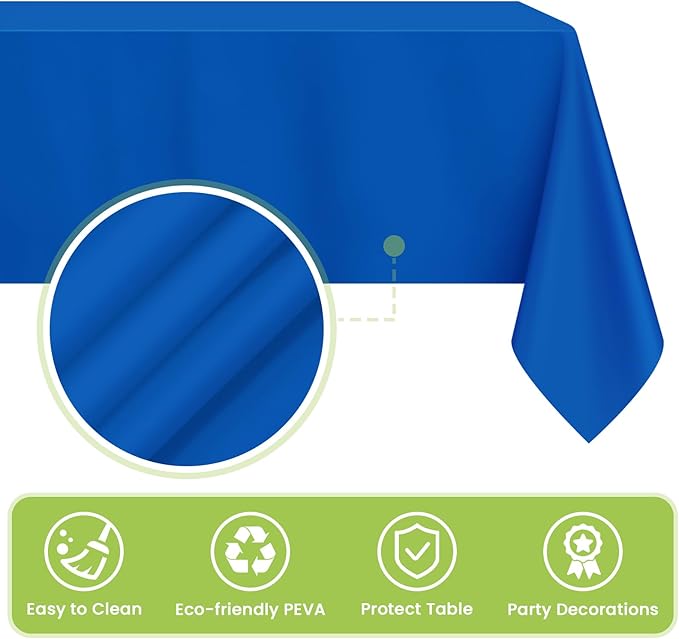 Mulbozy Blue Plastic Table Cloth Disposable 4 Pack, 54 × 108 Inch Tablecloths Rectangle, Royal Blue Plastic Table Cover for Party Decor