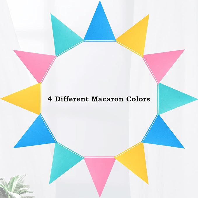 Outus 6 Pack 72 Flags/8.2 ft Rainbow Pennant Banner, Multicolor Bunting String Triangle Flags Garland for Birthday Party Classroom Carnival Baby Shower Indoor Outdoor Decorations(Macaron Colors)
