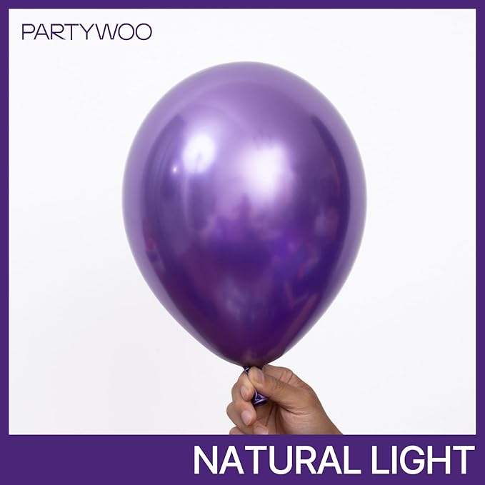 PartyWoo Metallic Purple Balloons 50pcs 12 Inch Chrome Purple Latex Helium Balloons for Mardi Gras Graduation Wedding Bachelorette Baby Shower Anniversary Birthday Party Decorations Purple-G105