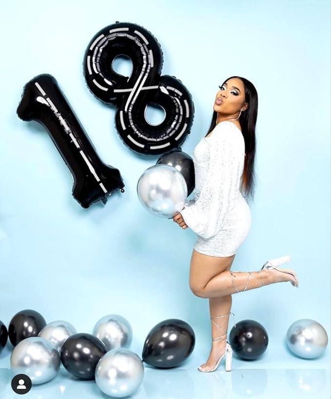 7 Balloon Numbers 40 Inch, 6 7 Birthday Decorations, Line Black Seven Birthday Decor, 7 17 27 70 Year Old Balloon Number for Engagement, Wedding, Graduations