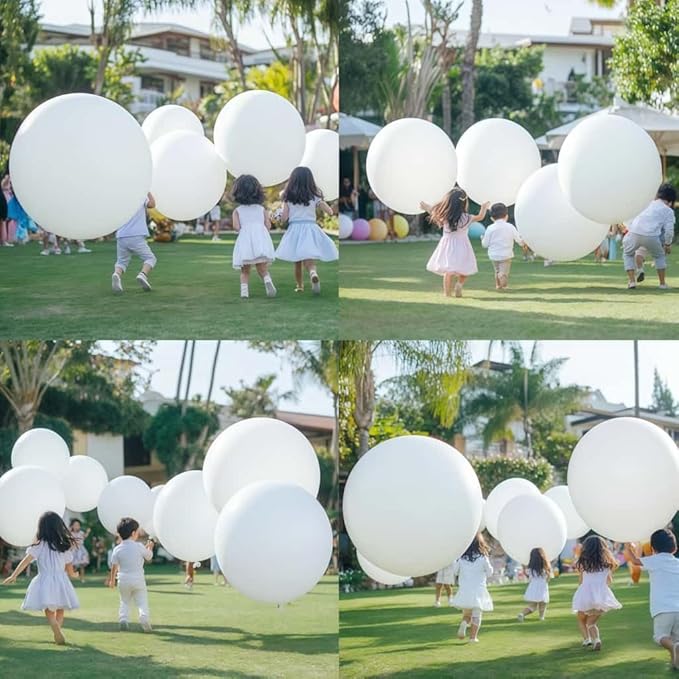 50 Pcs White Balloons Kit 18 24 36 Multi Sizes Giant Balloon, Use for Pool Party Birthdays, Weddings, Events Party Decoration Supplies