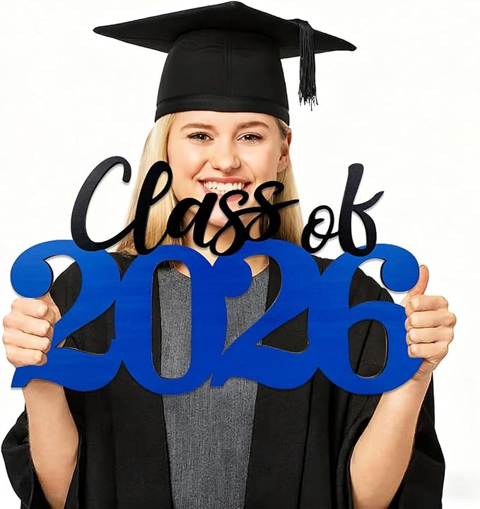 Class of 2026 Wooden Sign Blue Graduation Party Decorations 2026 Graduation Photo Booth Prop for Senior Gradua Party