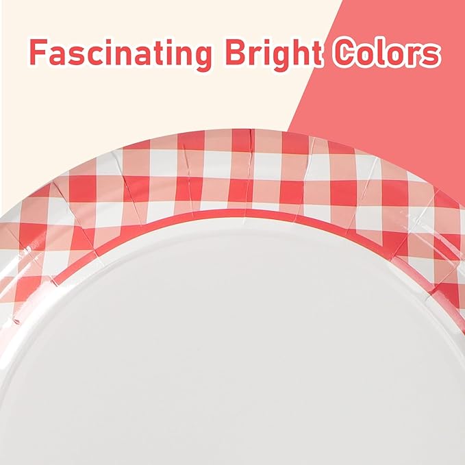 168PCS Party Plates, Scalloped Gingham Paper Plates and Cups and Napkins Sets Party Supplies for Birthday Wedding Bridal Shower Baby Shower Picnic, Serve for 24 Guests (Red Gingham)
