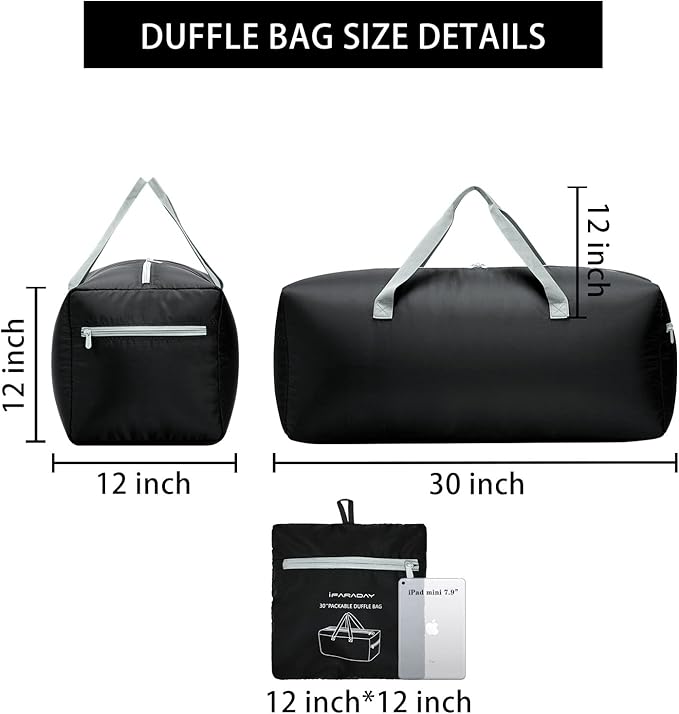 iFARADAY 2 Packs Foldable Duffel Bag 30" / 75L Lightweight with Water Rresistant for Travel