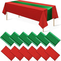12 Pack 12x108 Inch Satin Table Runner and 84 Inch Rectangle Plastic Tablecloths Set Christmas Red and Green Disposable Table Cloth for New Year Christmas Wedding Holiday Anniversary Party Decorations
