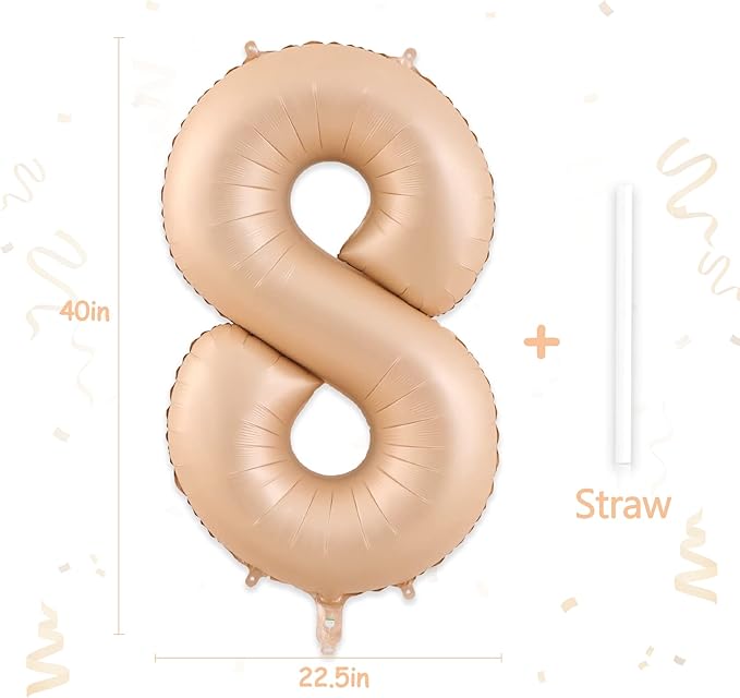 Number 8 Balloon, 8 Balloon, Number Balloons 40 Inch, Beige Large Big Foil Number Balloons for Birthday Party Graduation Wedding Anniversary Baby Shower Bachelorette Decoration Supplies