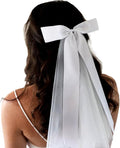 Bridal Veil Bachelorette Party Veil White Bow Wedding Veil Elegant Tulle Layer Hair Clip for Women and Girls