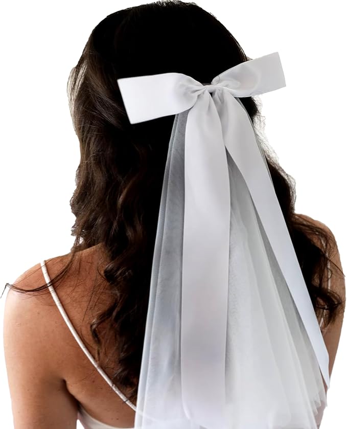Bridal Veil Bachelorette Party Veil White Bow Wedding Veil Elegant Tulle Layer Hair Clip for Women and Girls