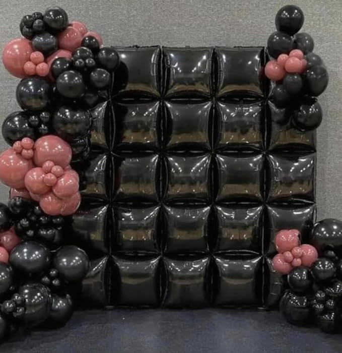 50pcs Black Square Foil Balloons Wall Backdrop with 80pcs Black Balloon Garland Arch Kit, Double Sided Balloon Tunnel for Anniversary New Year Birthday Graduation Baby Shower Party Decorations